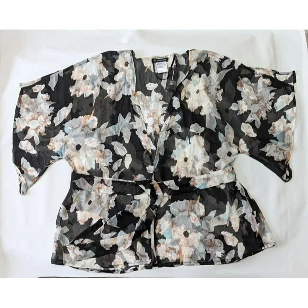 INC International Concepts Blossom-Print Belted Kimono in Neutral O/S (MSRP $49) - Picture 2 of 6